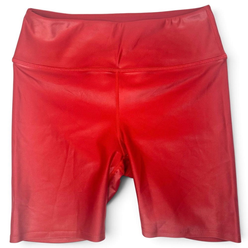 Noli Yoga Cherry Red Liquid Biker Shorts High Rise Metallic Womens Size L